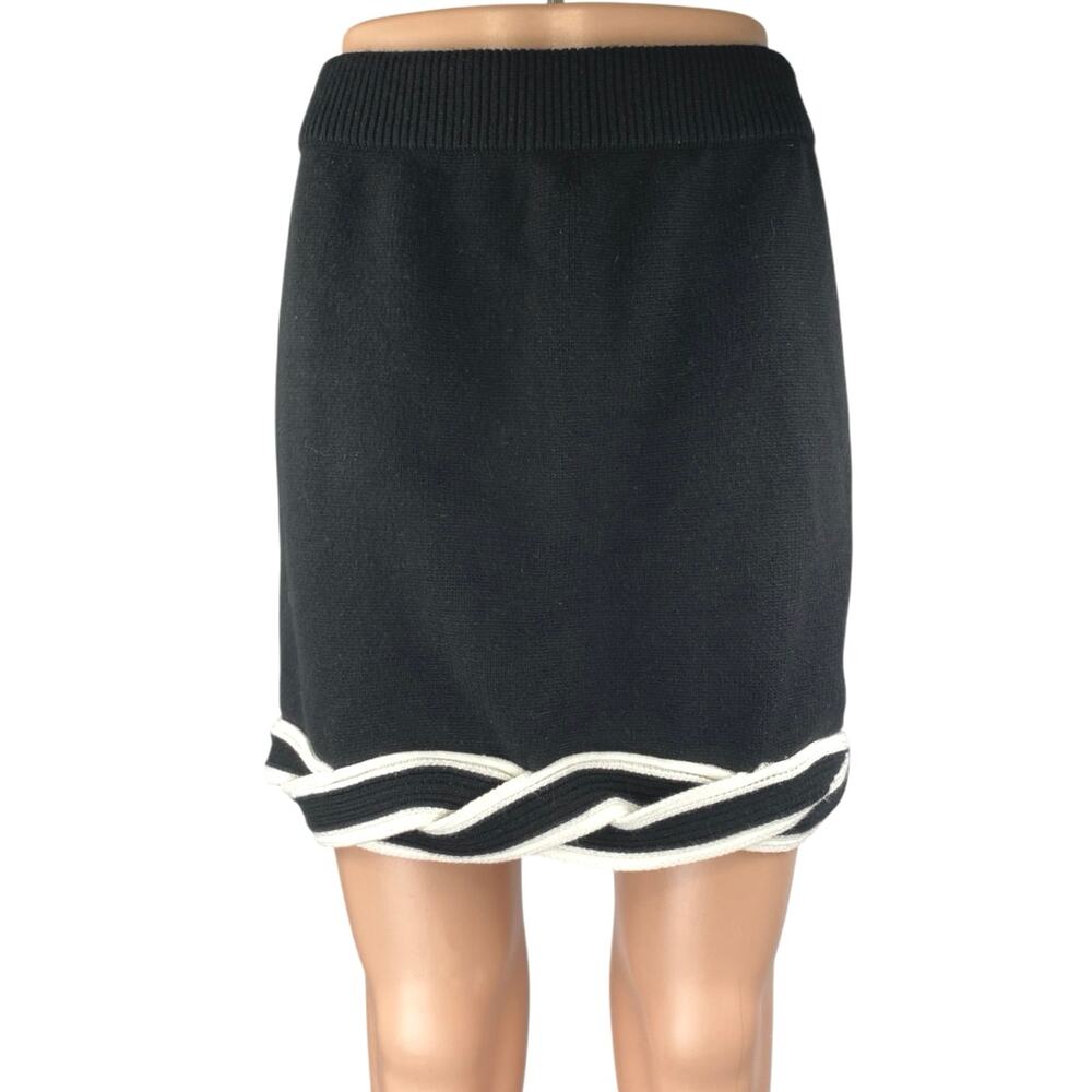 NEW Vestique Black White Braided Hem High Waist Mini Straight Pencil Skirt Sz L